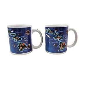 KC Hawaii Blue 12 Oz Ceramic Hawaiian Islands Map Mugs Cups – Set of 2